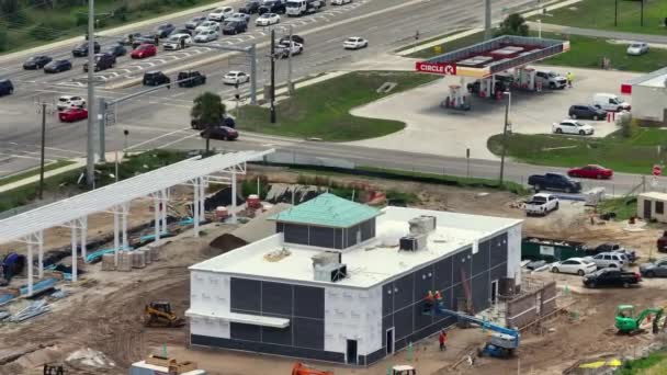 Baustelle Einer Neuen Tankstelle Straßenrand Florida — Stockvideo