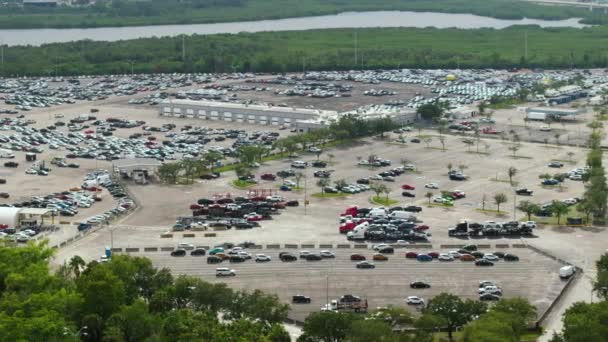 Dealer Parking Lot Parked Used Cars Ready Sale Auction Reseller — Stock Video