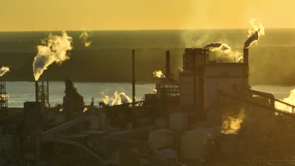 Grote Fabrieksstructuur Met Rook Uit Het Productieproces Die Vervuilende Atmosfeer — Stockvideo