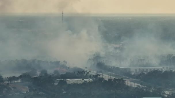 フロリダ州ノースポート市では 乾季の間に激しい火災が発生した 郊外の家の上に立ち上がる煙 — ストック動画