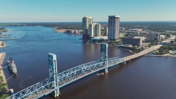 Aerial View Main Street Bridge Johns River Water Jacksonville Florida — Stock Video