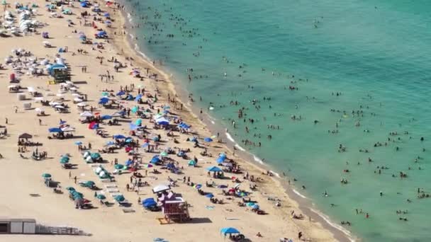 플로리다에 관광객 모래와 마이애미 비치의 물에서 따뜻한 태양에 휴식을 즐기는 — 비디오