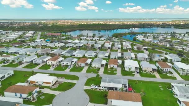 Badly Damaged Mobile Homes Hurricane Ian Florida Residential Area Consequences — Stock Video