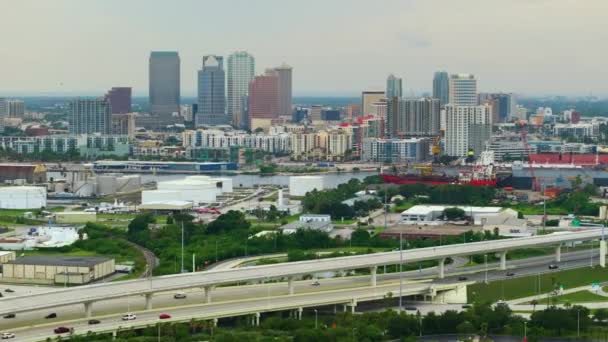 Usa Transportinfrastrukturkoncept Ovanstående Över Vidsträckt Motortrafikled Tampa Florida Med Snabba — Stockvideo