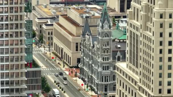 Letecký Pohled Starou Budovu Radnice Broad Street Historické Čtvrti Capitol — Stock video