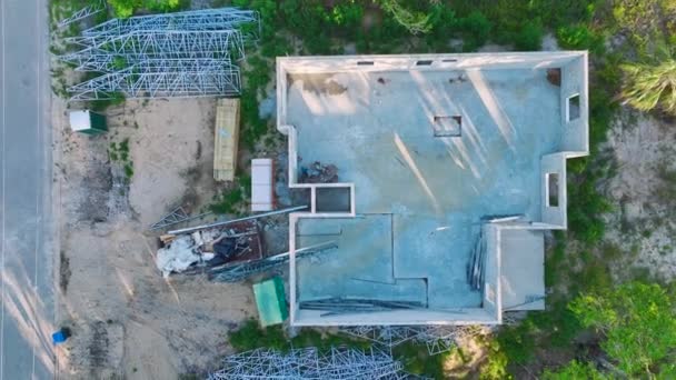 New House Construction Aerial View Incomplete Frame Private Home Brick — Stock Video