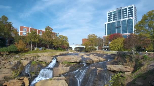 Reedy River Watervallen Het Centrum Van Greenville Stad South Carolina — Stockvideo