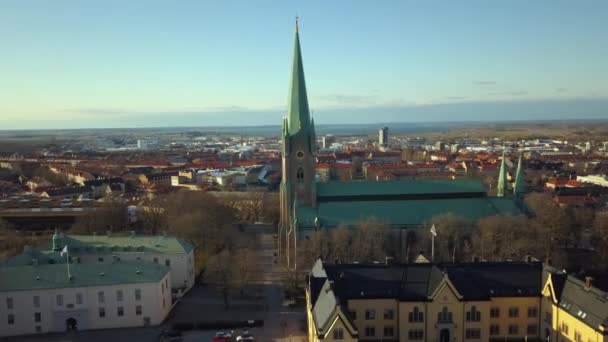Luftaufnahme Der Alten Historischen Stadt Linkoping Schweden Europäische Architektur Skandinavischer — Stockvideo