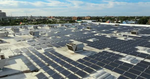Produktion Hållbar Energi Solkraftverk Med Blå Fotovoltaiska Paneler Monterade Kommersiella — Stockvideo
