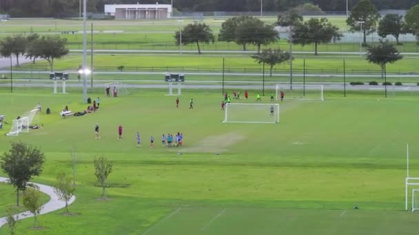 Skolbarn Spelar Fotbollsmatch Campus Stadion Sport Park — Stockvideo