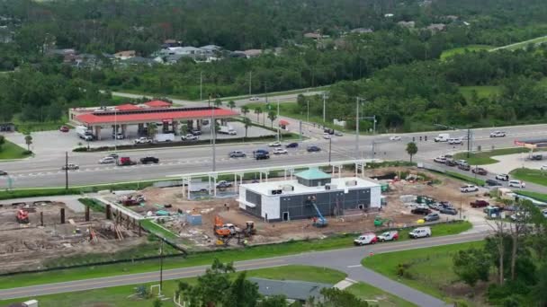 Estaleiro Construção Novo Posto Gasolina Estrada Área Rural Flórida — Vídeo de Stock