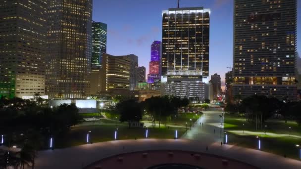 Night Urban Landscape Downtown District Miami Brickell Florida Usa Skyline — Stock Video