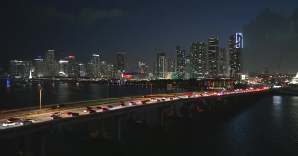 Trafikstockning Miami Highway Natten Usas Transportinfrastruktur Flygfoto Över Amerikansk Motorväg — Stockvideo