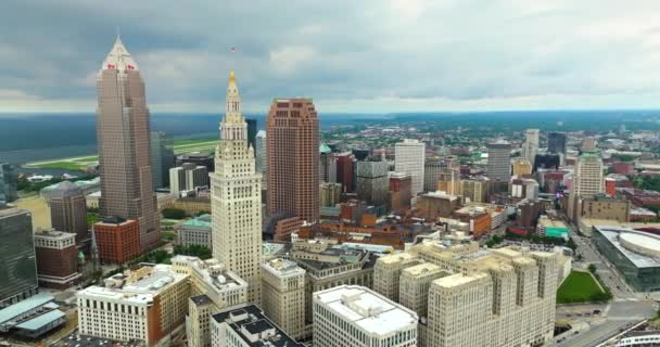 Cleveland Ohio Urban Arkitektur Centrum Panoramautsikt Över Affärsdistrikt Skyline Med — Stockvideo