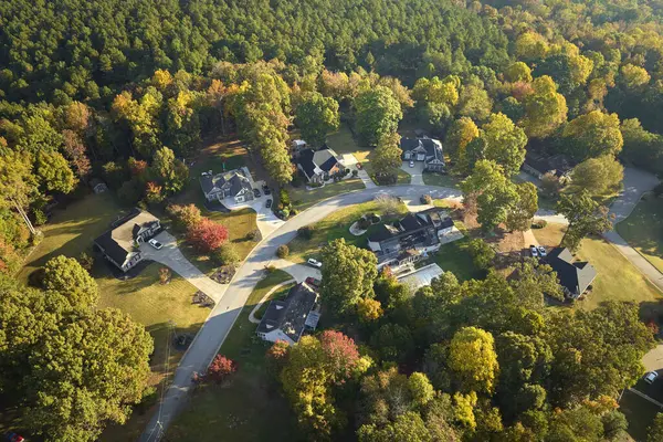 Aerial view of classical american homes in South Carolina residential area. New family houses as example of real estate development in USA suburbs.