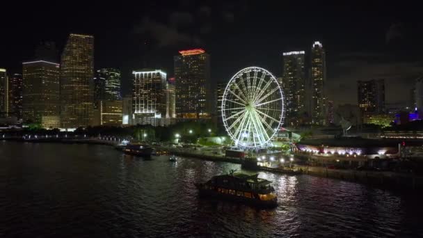 Aerial View Skyviews Miami Observation Wheel Bayside Marketplace Reflections Biscayne — 비디오