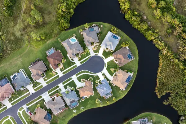 Blick Von Oben Auf Wohnhäuser Wohngebiet North Port Florida Amerikanische Stockbild