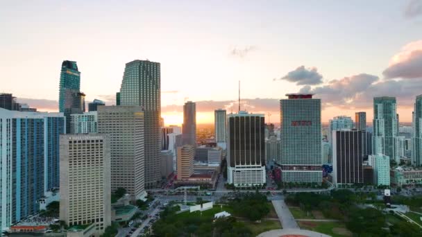 Vista Desde Arriba Los Edificios Rascacielos Tráfico Urbano Centro Miami — Vídeo de stock