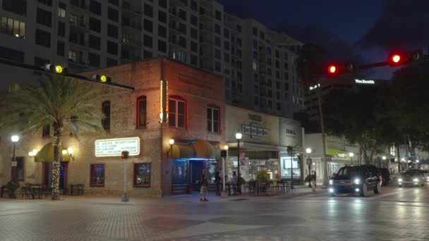 Quartier Historique Centre Ville Sarasota Floride Nuit Intersection Rue Principale — Video