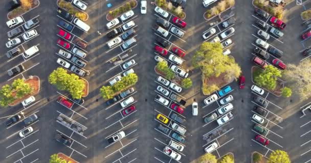 有许多停放汽车的大停车场 超级中心商场的大型停车场 设有车辆位置及方向的线条及标记 — 图库视频影像