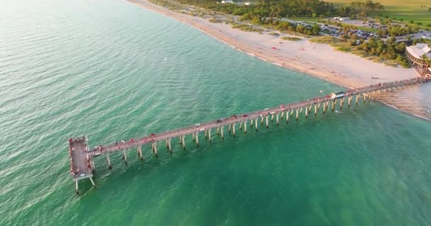 威尼斯 佛罗里达州 海滨夏季活动 许多游客在钓鱼码头度假的空中景观 — 图库视频影像