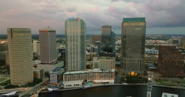 Aerial View Downtown District Tampa City Florida Usa Sunset Brightly — Stock Video