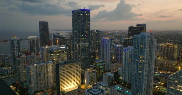 Distrito Del Centro Miami Brickell Florida Por Noche Paisaje Urbano — Vídeo de stock