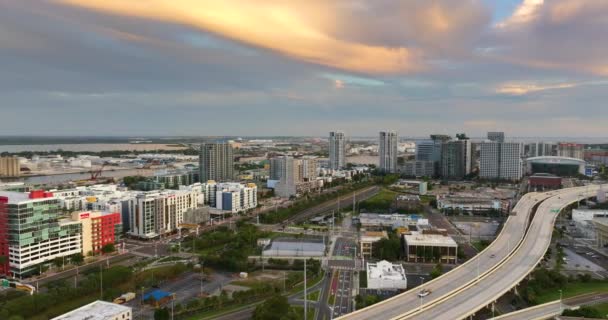 Vedere Aeriană Districtului Central Orașului Tampa Din Florida Sua Apusul — Videoclip de stoc