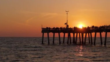 Balıkçılar Florida 'daki Venice balıkçı iskelesinde tatilin tadını çıkarıyorlar. Deniz kenarındaki yaz etkinlikleri.