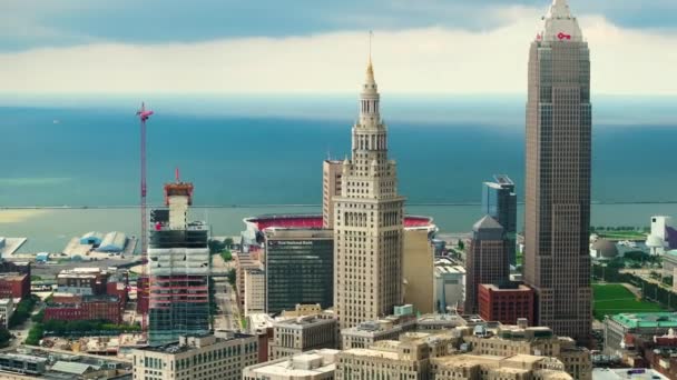 Luchtfoto Van Het Centrum District Van Cleveland Stad Ohio Verenigde — Stockvideo