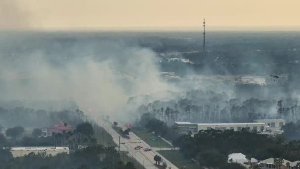 Aerial View Strong Wildfire Burning Severely North Port City Florida — Stock Video