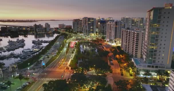 Sarasota Floride Architecture Ville Nuit Immeubles Bureaux Dans Quartier Centre — Video