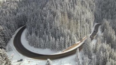Kış manzarası, karla kaplı dağ ormanları ve kaygan ormanlar..