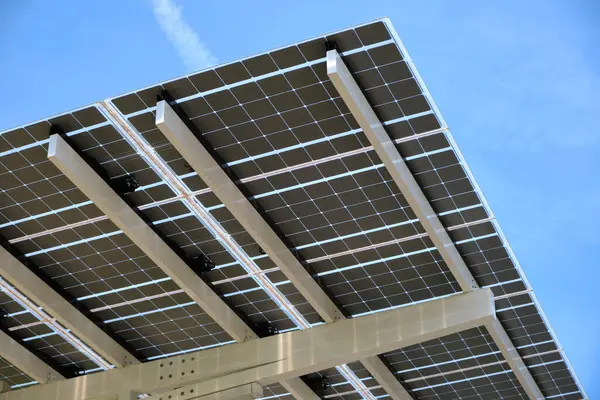 Solar Photovoltaic Panels Mounted Metal Frame Producing Clean Ecological Electric Лицензионные Стоковые Изображения