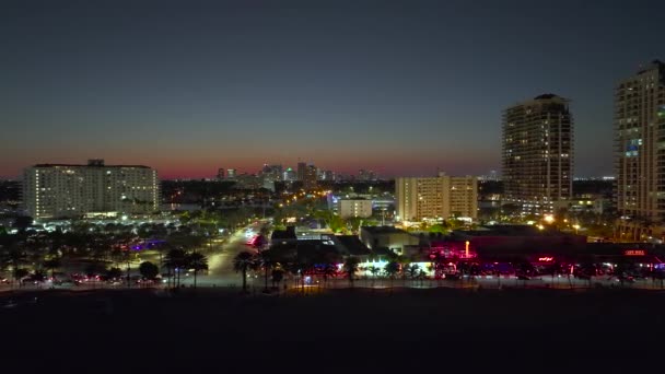 Fort Lauderdale City Brightly Illuminated Luxury Hotels Condos Las Olas — Stock Video