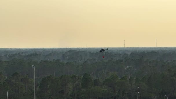 Elicopterul Pompierilor Stinge Focul Sălbatic Arzând Sever Pădurea Junglei Din — Videoclip de stoc