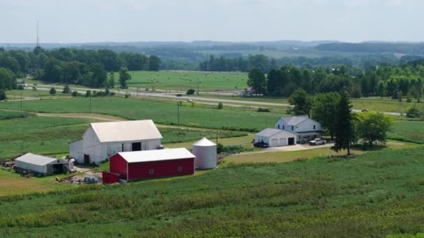 Американская Сельская Ферма Среднем Западе Сша Сельскохозяйственный Ландшафт Сша — стоковое видео