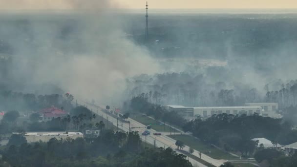 Service Incendie Hélicoptère Camions Pompiers Éteignant Les Feux Forêt Brûlant — Video