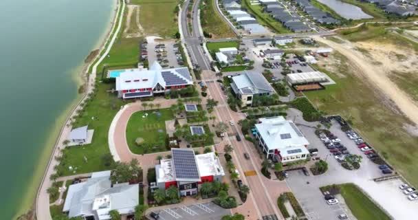 Pannelli Fotovoltaici Solari Installati Cima Edifici Uffici Florida Produzione Energia — Video Stock