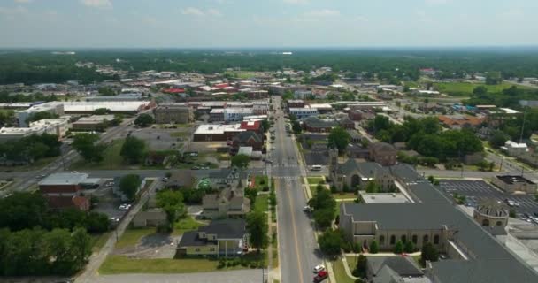 Aerial View Tifton Old Town Georgia Main Street Small Town — Stock Video