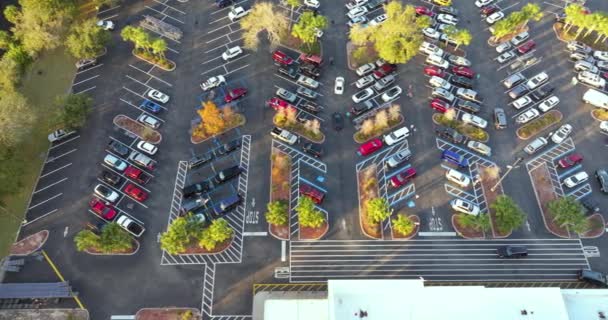 Parking Wieloma Zaparkowanymi Samochodami Duży Parking Supercentrum Handlowym Liniami Oznaczeniami — Wideo stockowe