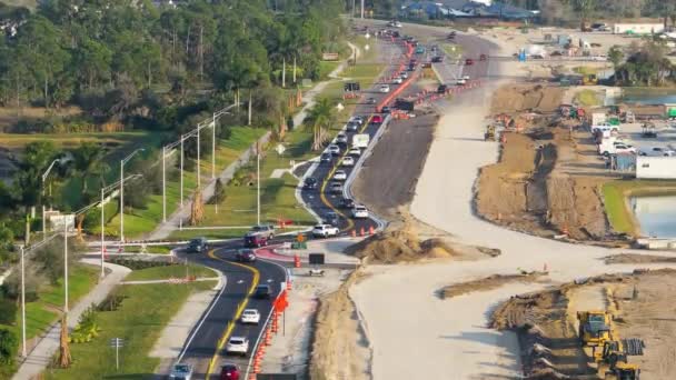 Roundabout Construction Roadworks American Transport Infrastructure Renovation Highway Road Moving — Stock Video