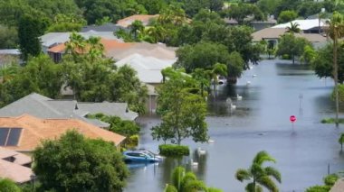Sarasota, Florida 'daki Laurel Meadows bölgesinde Debby Kasırgası' ndan sel basmış evler. ABD 'nin güneyindeki doğal afet sonrası.