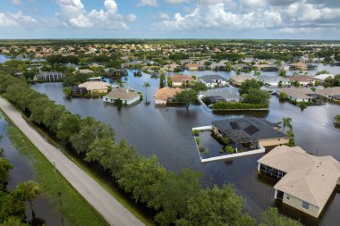 Debby kasırgası, Florida 'nın Sarasota kentindeki banliyö yerleşim yerlerini sular altında bıraktı. Doğal afetten sonra.