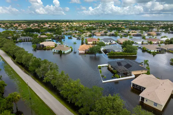 stock image Hurricane Debby tropical rainstorm flooded residential homes in suburban community in Sarasota, Florida. Aftermath of natural disaster.