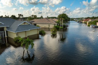 Sarasota, Florida 'daki Laurel Meadows bölgesinde Debby Kasırgası' ndan sel basmış evler. ABD 'nin güneyindeki doğal afet sonrası.