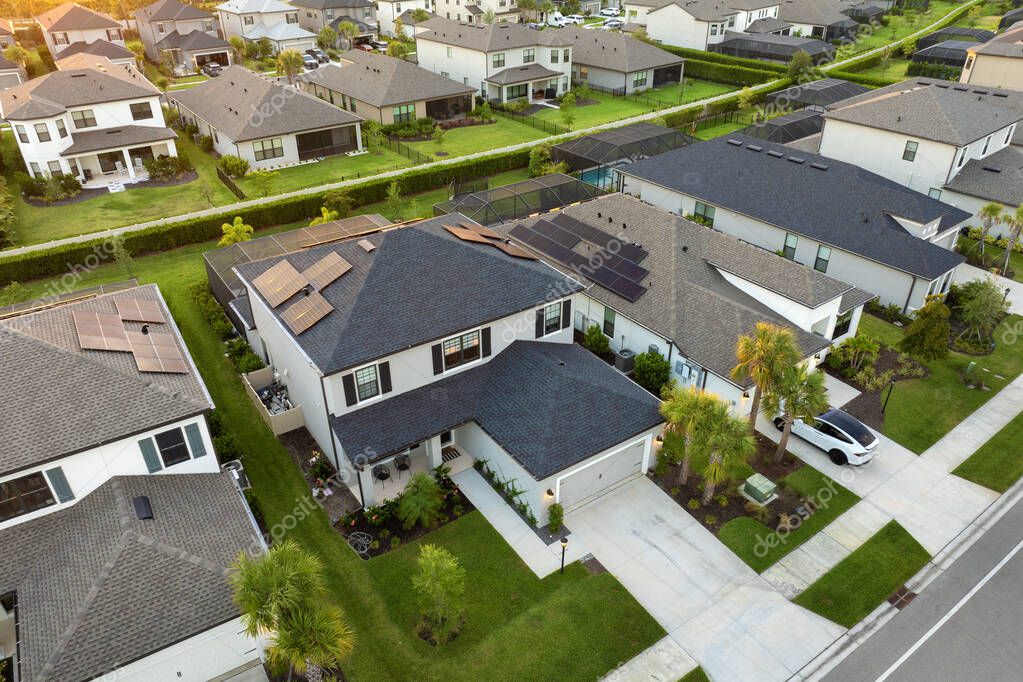 Residential neighborhood in Florida with suburban houses. Development of US premium housing.