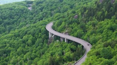 Yaz aylarında yeşil tepe örtüleri olan dağ ormanlarındaki viaduct Köprüsü. Yazın Kuzey Carolina 'da vahşi orman doğasında araba sürmek.