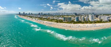 ABD seyahat rotası. South Beach yüksek lüks oteller ve apartmanlar. Miami Beach City 'nin güney kıyısı. Florida 'daki turizm altyapısı.