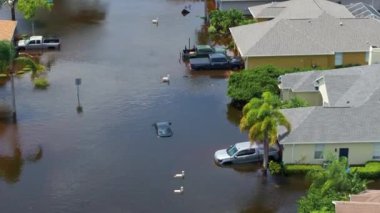 Florida 'nın banliyölerinde tropik yağmur fırtınası arabaları ve evleri sular altında bıraktı. Kasırga Sonrası.
